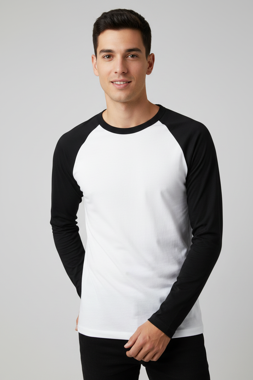 White & Black Raglan T-Shirt on Model